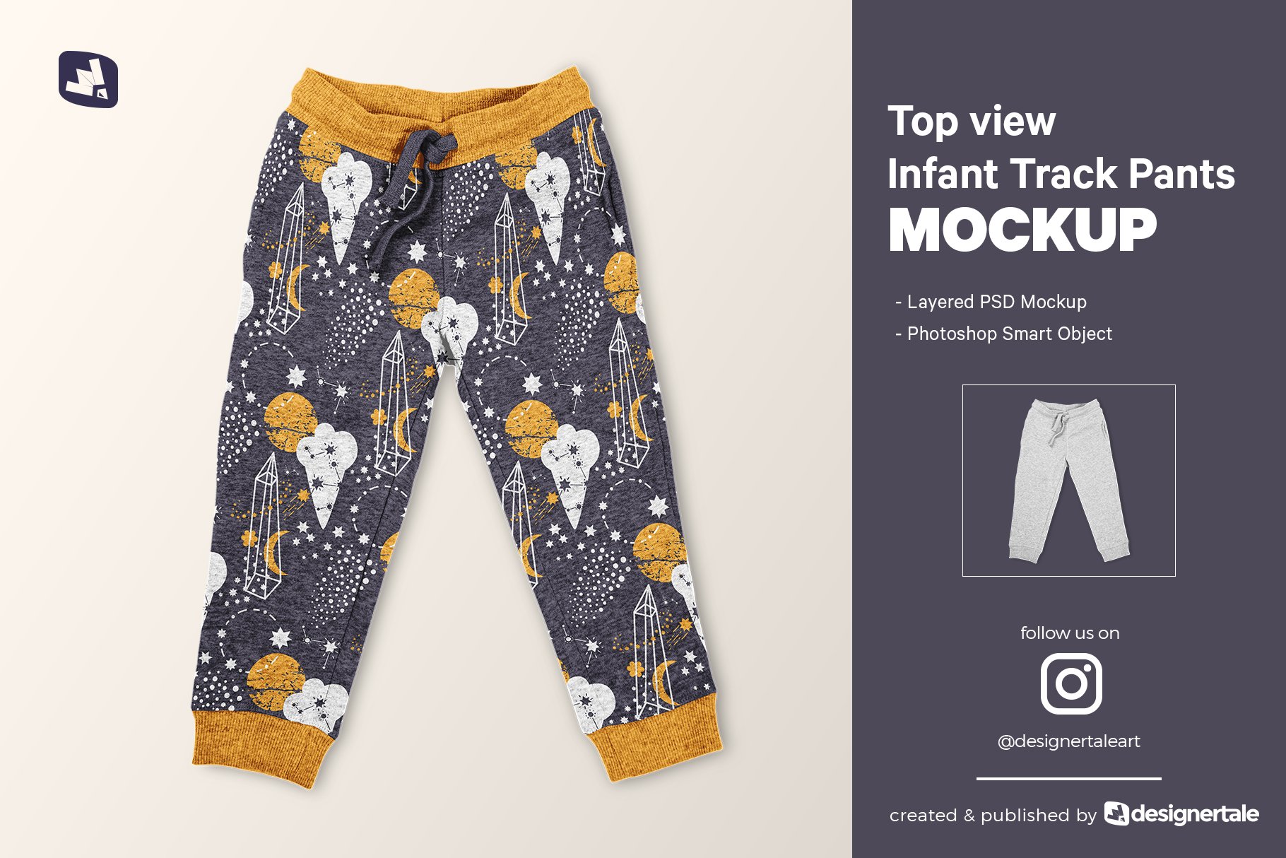 顶视图婴儿运动裤印花图案设计展示贴图样机 Top View Infant Track Pants Mockup插图