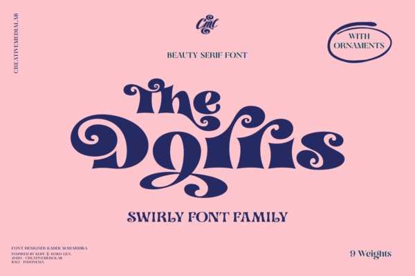 时尚优雅现代复古品牌海报画册标题英文字体设计素材 Dorris – Swirly font family