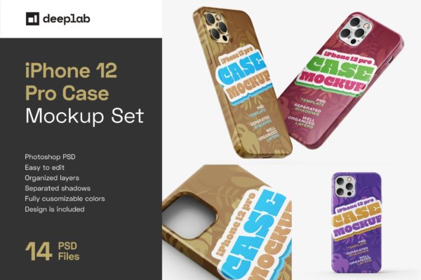 14款iPhone 12 Pro手机壳外观设计展示样机合集 iPhone 12 Pro Case Mockup Set