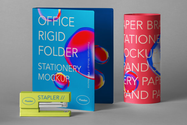 时尚办公文件夹设计展示PSD样机模板 Stationery Psd Folder Mockup Scene
