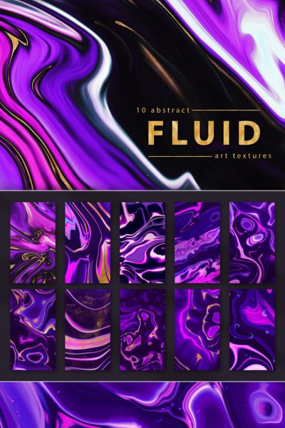 10款抽象奢华紫色金箔油漆流体纹理平面海报设计艺术背景图片素材 Abstract Fluid Art Paint Textures