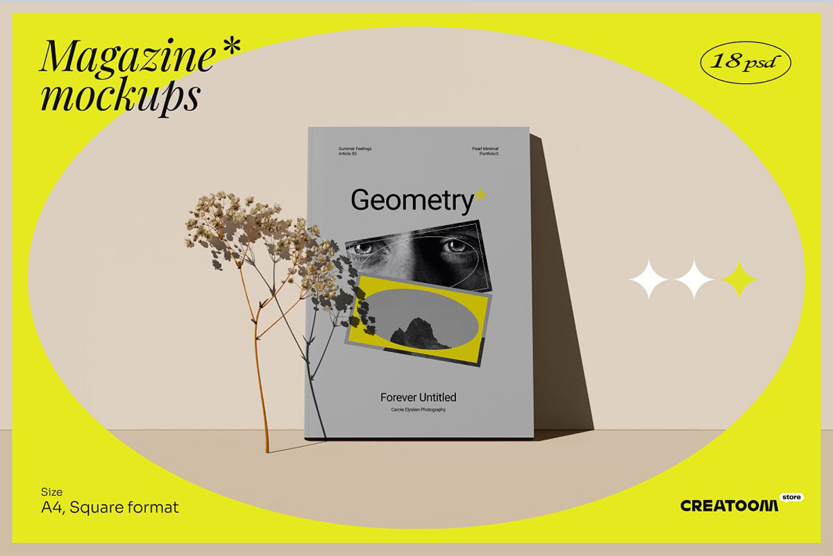 18款现代时尚A4画册杂志设计展示PS贴图样机模板套件 Geometry – Magazine Mockup Kit插图 18款现代时尚A4画册杂志设计展示PS贴图样机模板套件 Geometry – Magazine Mockup Kit插图