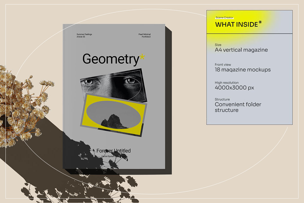 18款现代时尚A4画册杂志设计展示PS贴图样机模板套件 Geometry – Magazine Mockup Kit插图1 18款现代时尚A4画册杂志设计展示PS贴图样机模板套件 Geometry – Magazine Mockup Kit插图1