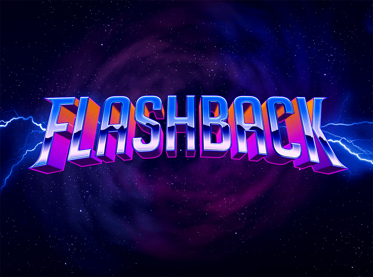 10款复古80年代蒸汽波风标题徽标logo字体设计ps文本样式模板 80s