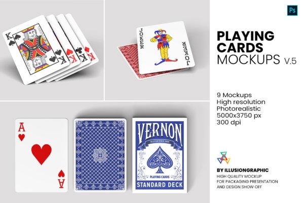 9款扑克牌卡片设计展示贴图样机模板 Playing Cards Mockups – v.5