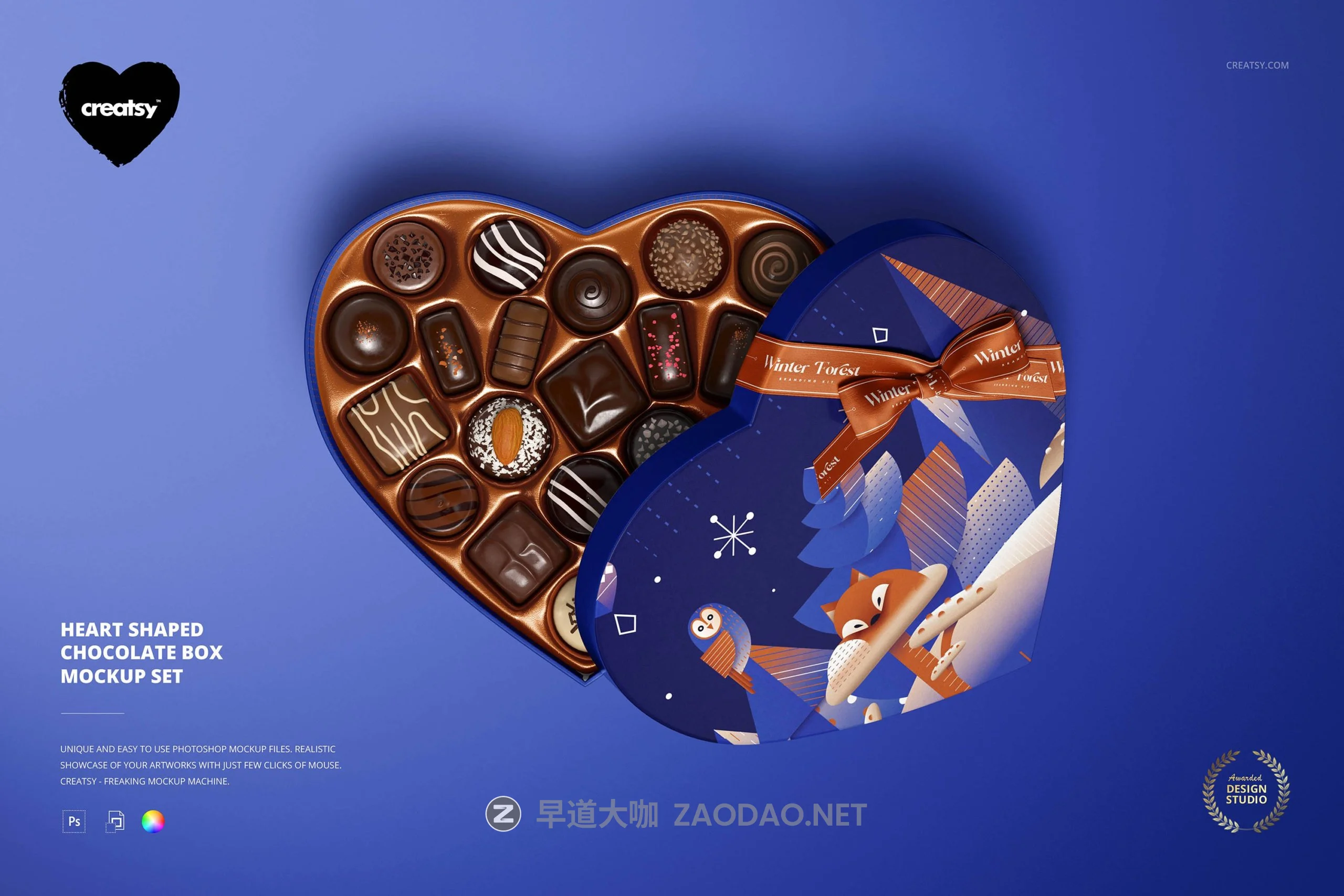时尚心形巧克力包装盒设计展示PS贴图样机素材 Heart Shaped Chocolate Box Mockup插图 时尚心形巧克力包装盒设计展示PS贴图样机素材 Heart Shaped Chocolate Box Mockup插图