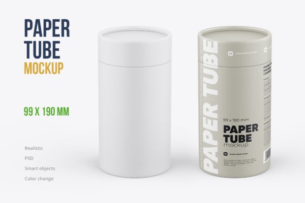 简约产品包装纸管设计贴图样机 Paper Tube Mockup 99x190mm