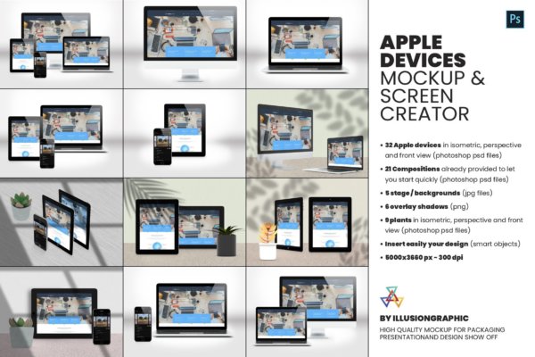 21款APP应用网站设计苹果设备屏幕演示样机模板 Apple Devices Mockup Screen Creator