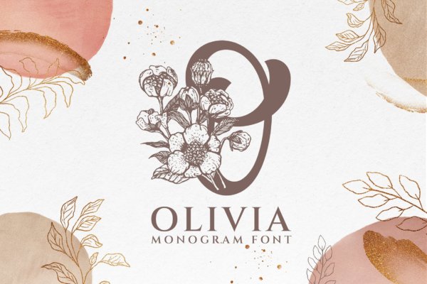 时尚优雅品牌包装标题徽标Logo设计装饰花卉英文字体素材 Olivia Monogram Font