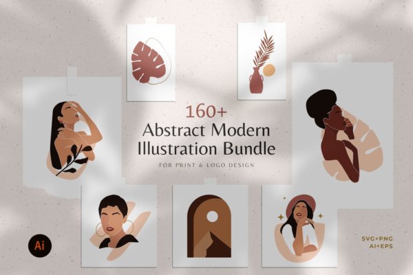 160多款现代抽象女性插图几何图案矢量设计素材 Modern Abstract Illustrations