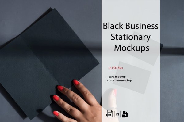 6款高质量黑色办公印刷用品设计展示样机模板 Black Business Stationary Mockups