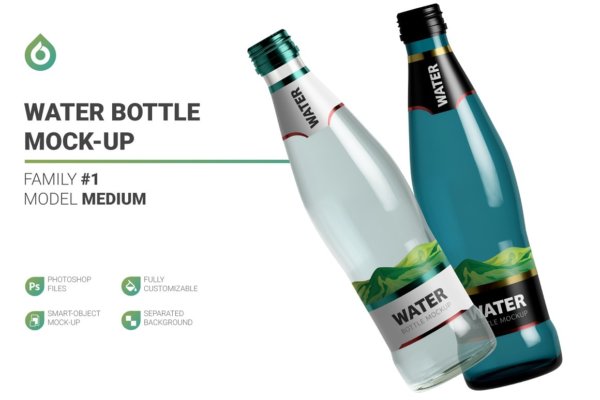 透明矿泉水汽水塑料瓶标签设计展示贴图样机 Water Bottle Mockup
