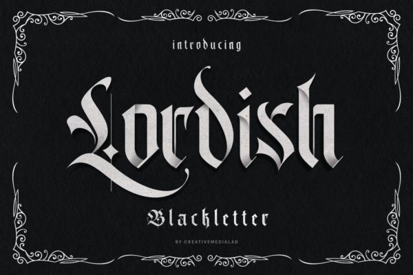 复古哥特式标题Logo设计衬线英文字体素材 Lordish Blackletter Font
