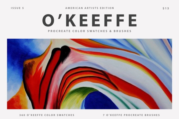 复古水彩绘画艺术效果Procreate笔刷颜色色板素材 Georgia O’ Keeffe Procreate Brushes