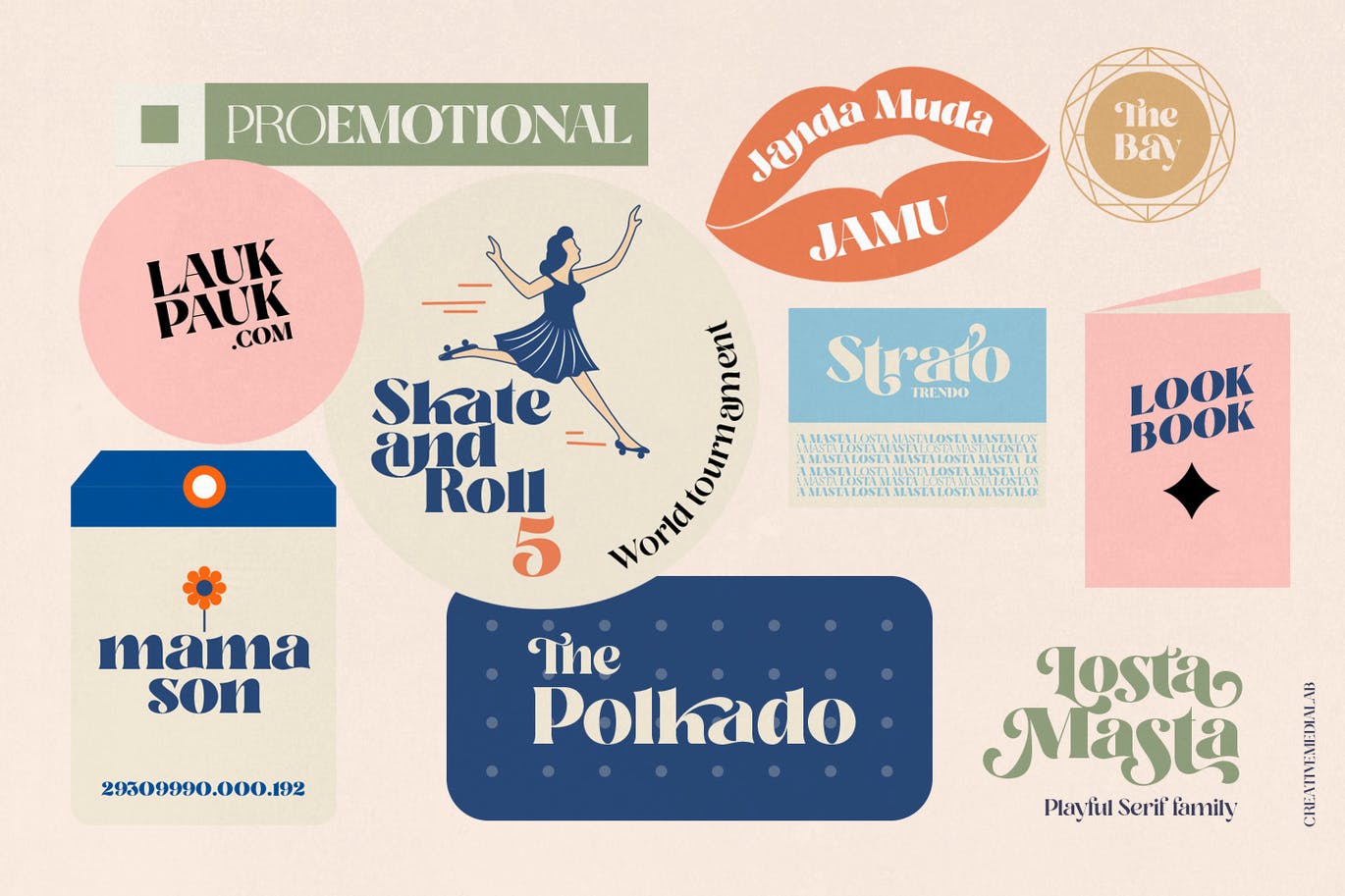 复古有趣海报标题徽标Logo衬线英文字体设计素材 Losta Masta Font – Groovy Retro Serif Family插图10
