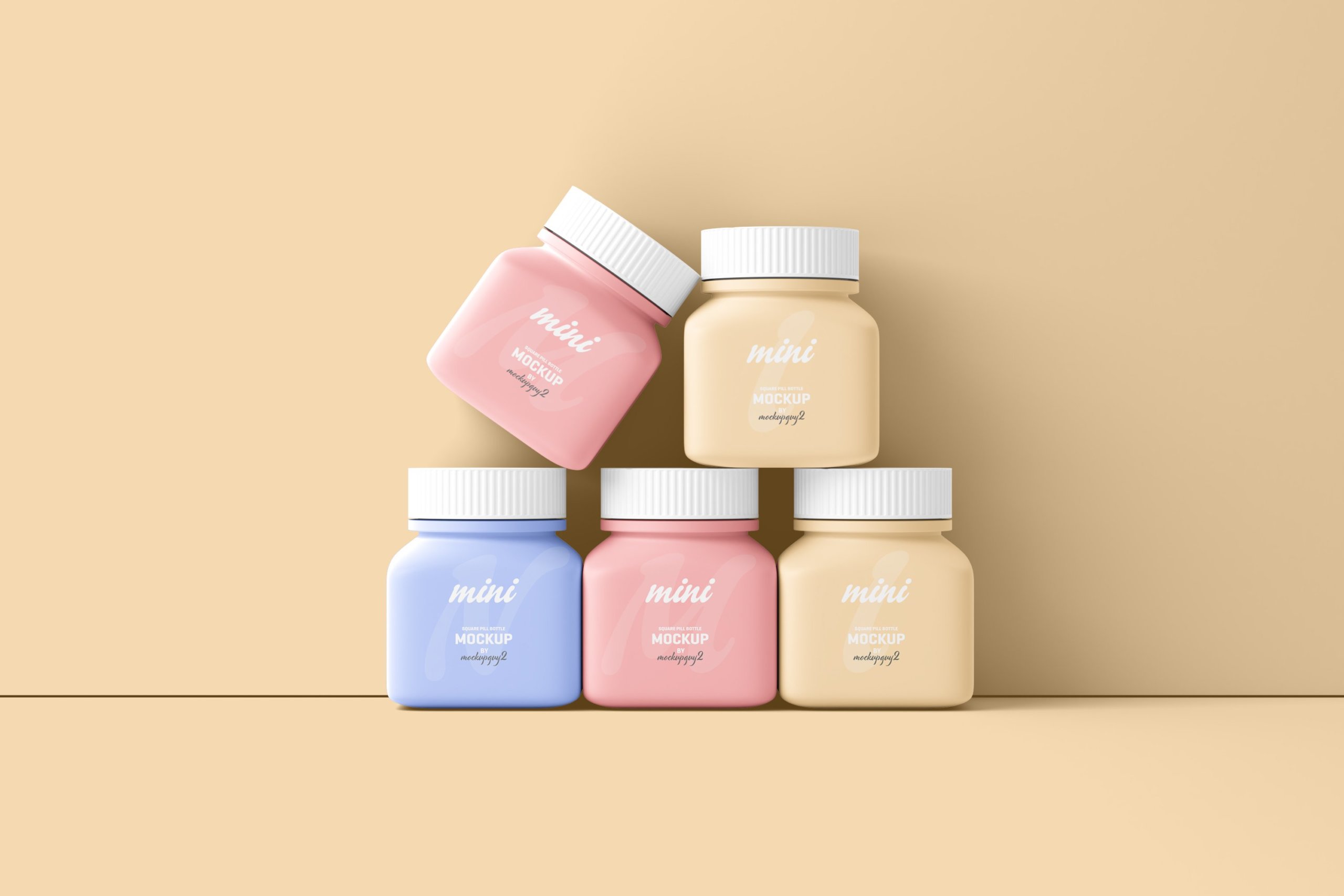 6款小型方形塑料药瓶设计贴图样机素材smallsquarepillbottlemockup