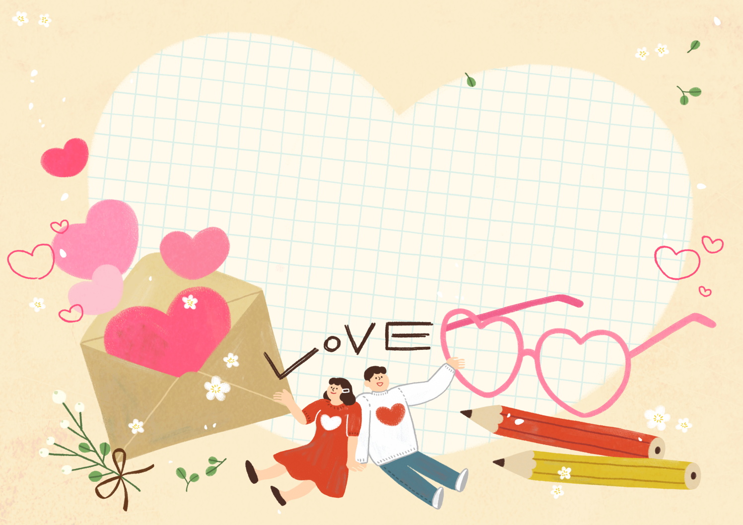 12款情人节七夕情侣手绘插画海报传单设计PSD素材 Valentines Day Couple Hand Drawn Illustration插图9
