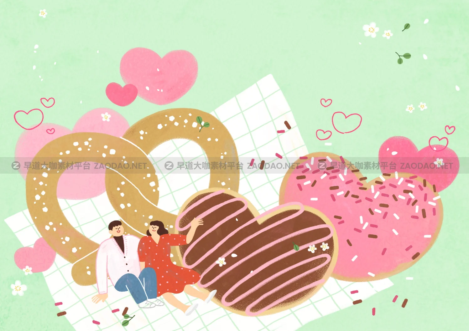 12款情人节七夕情侣手绘插画海报传单设计PSD素材 Valentines Day Couple Hand Drawn Illustration插图6