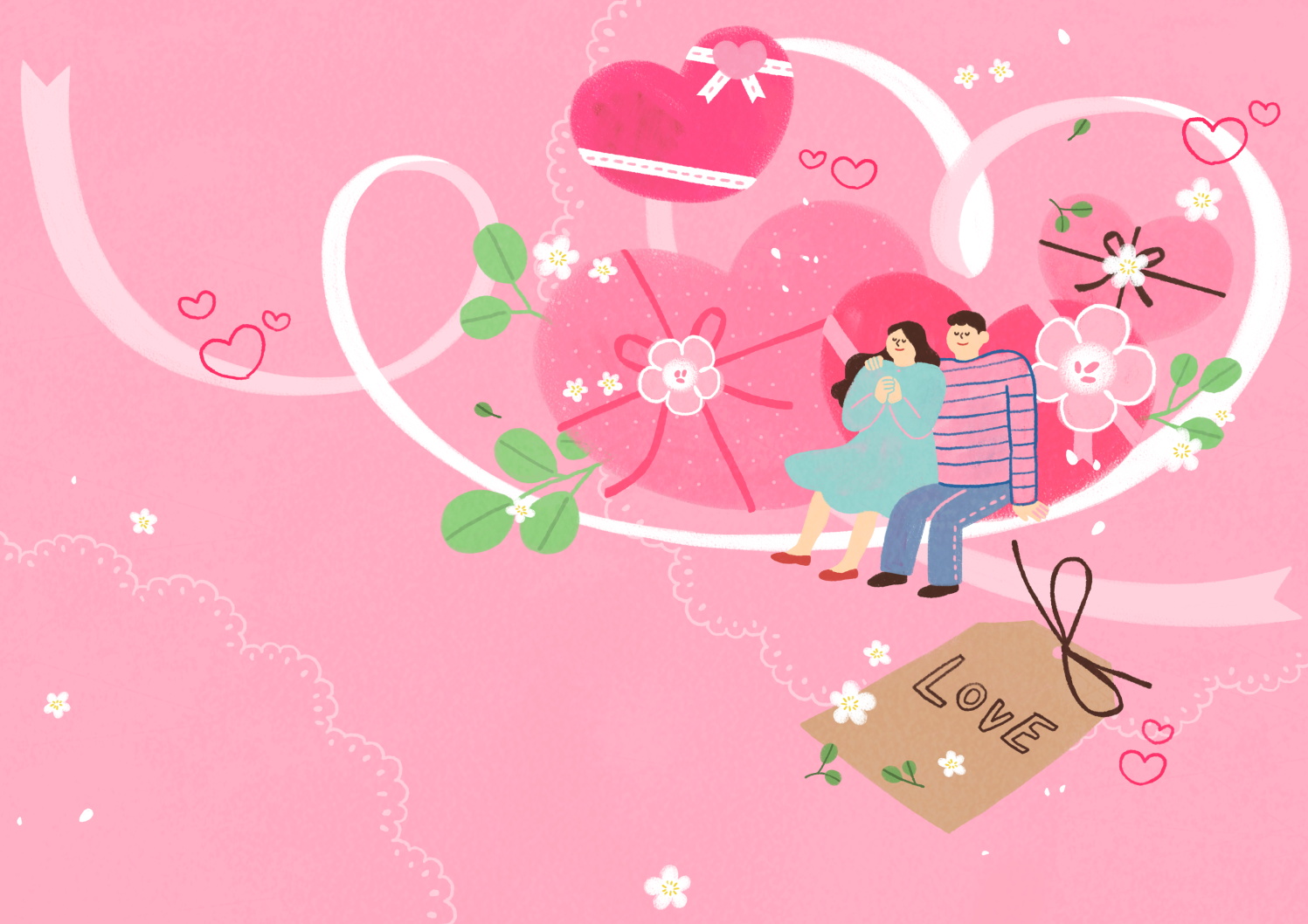 12款情人节七夕情侣手绘插画海报传单设计PSD素材 Valentines Day Couple Hand Drawn Illustration插图8