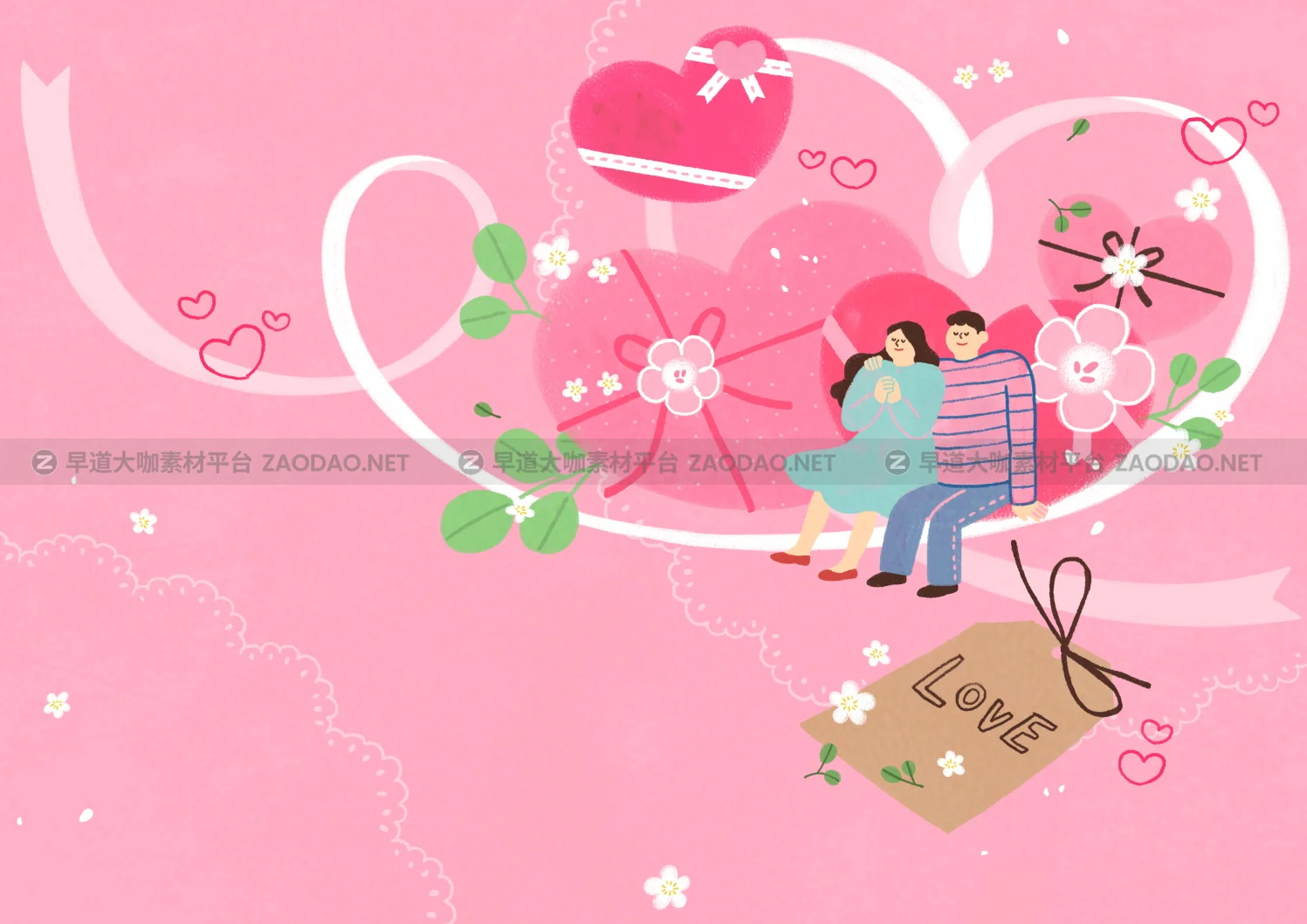 12款情人节七夕情侣手绘插画海报传单设计PSD素材 Valentines Day Couple Hand Drawn Illustration插图8