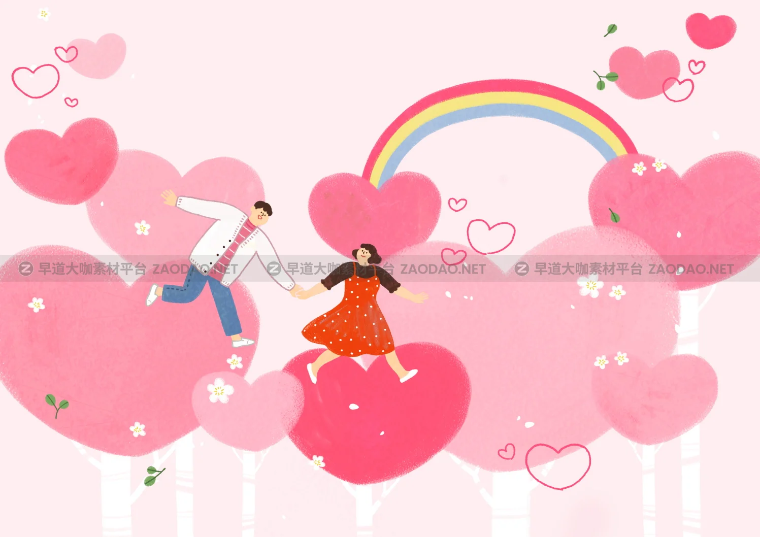 12款情人节七夕情侣手绘插画海报传单设计PSD素材 Valentines Day Couple Hand Drawn Illustration插图11