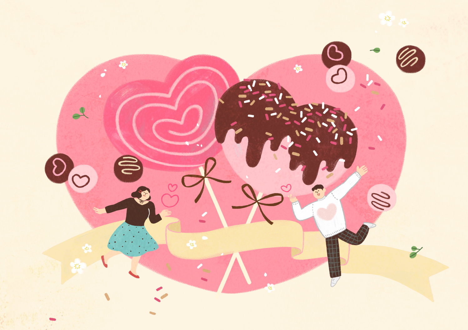 12款情人节七夕情侣手绘插画海报传单设计PSD素材 Valentines Day Couple Hand Drawn Illustration插图1