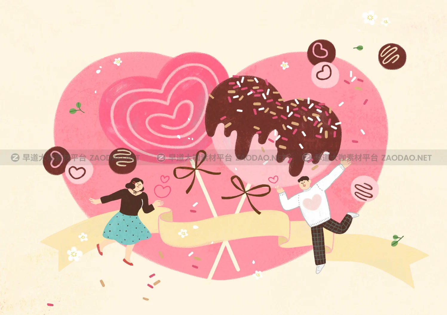 12款情人节七夕情侣手绘插画海报传单设计PSD素材 Valentines Day Couple Hand Drawn Illustration插图1