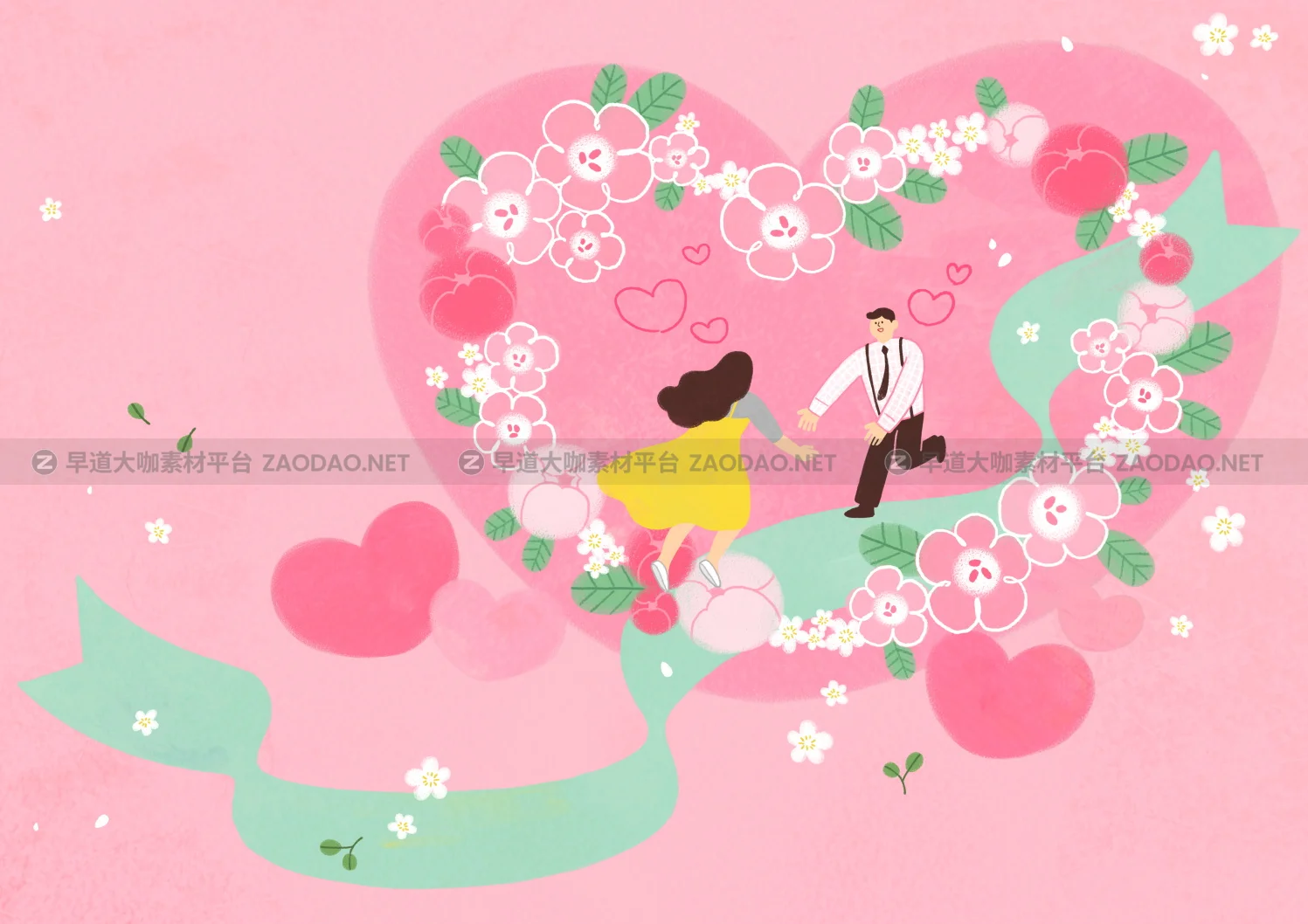 12款情人节七夕情侣手绘插画海报传单设计PSD素材 Valentines Day Couple Hand Drawn Illustration插图2