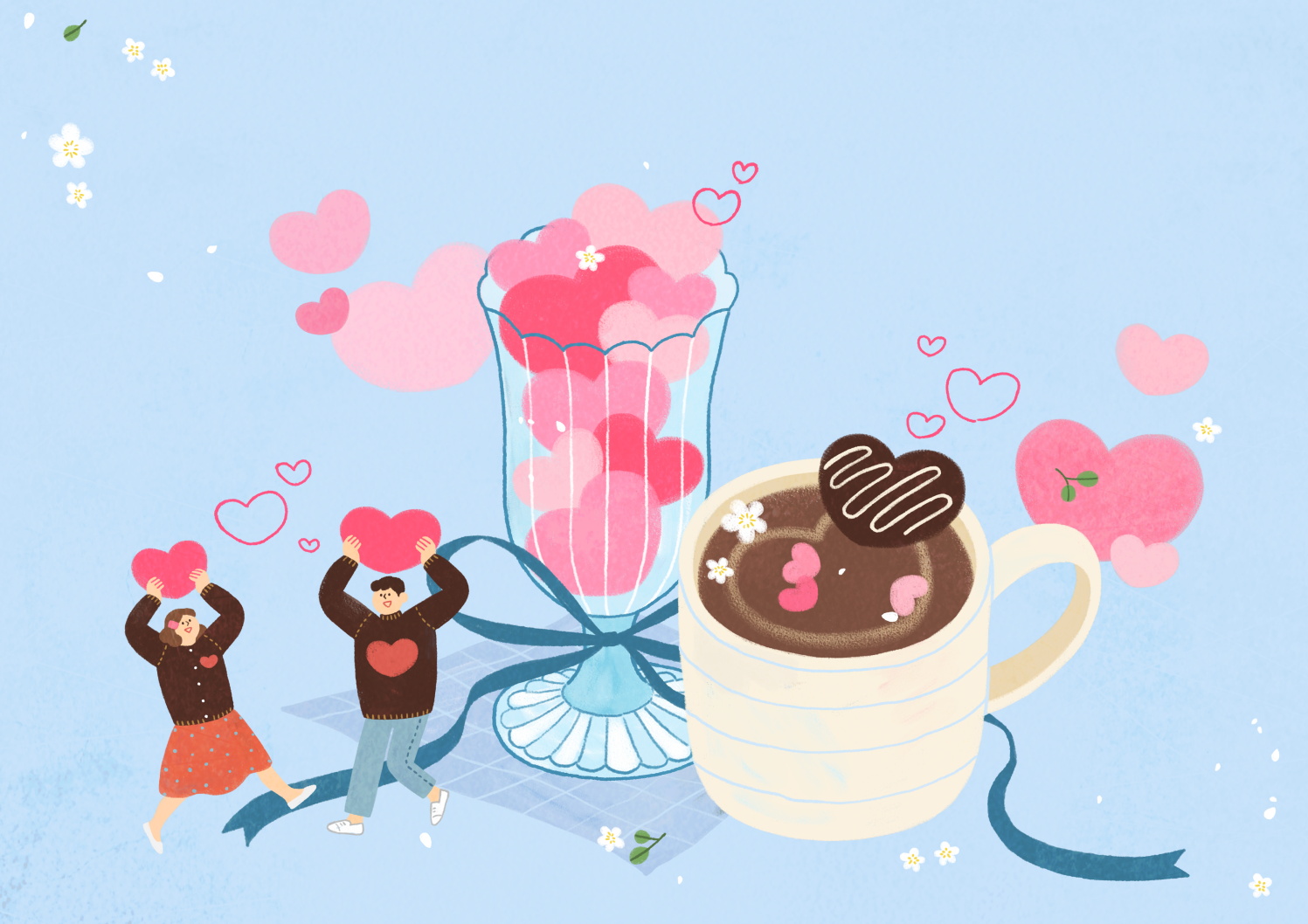 12款情人节七夕情侣手绘插画海报传单设计PSD素材 Valentines Day Couple Hand Drawn Illustration插图4