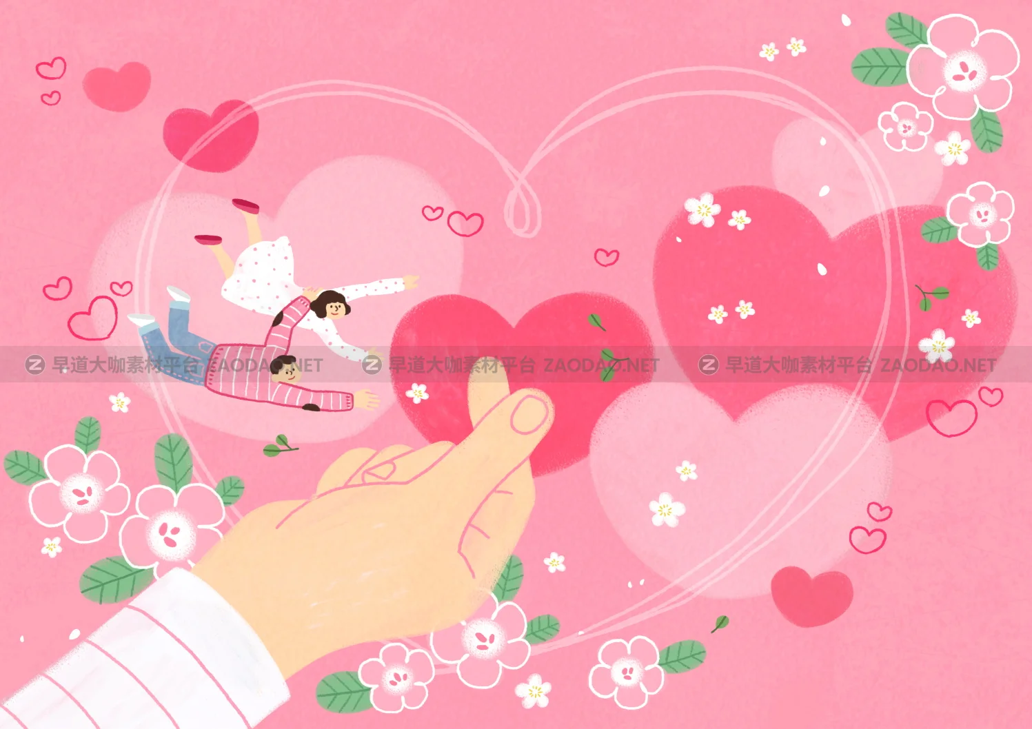 12款情人节七夕情侣手绘插画海报传单设计PSD素材 Valentines Day Couple Hand Drawn Illustration插图5