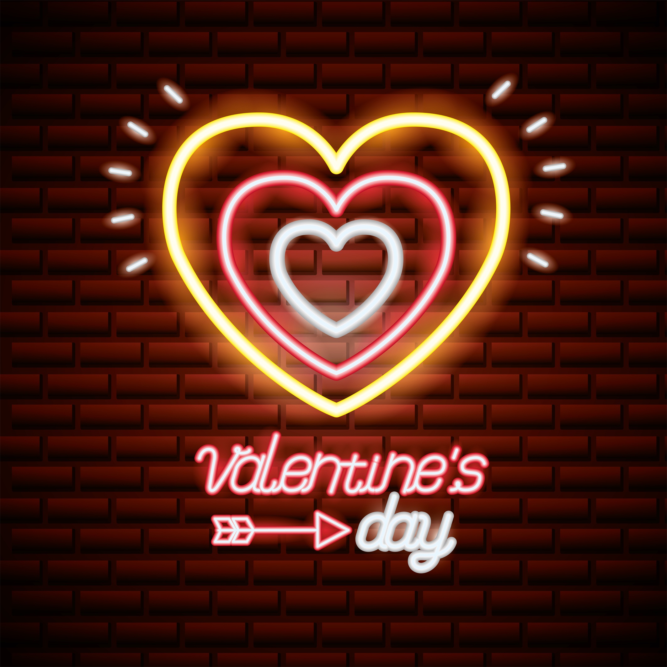 49款霓虹效果情人节七夕节爱心心形公益慈善海报促销ai矢量设计素材