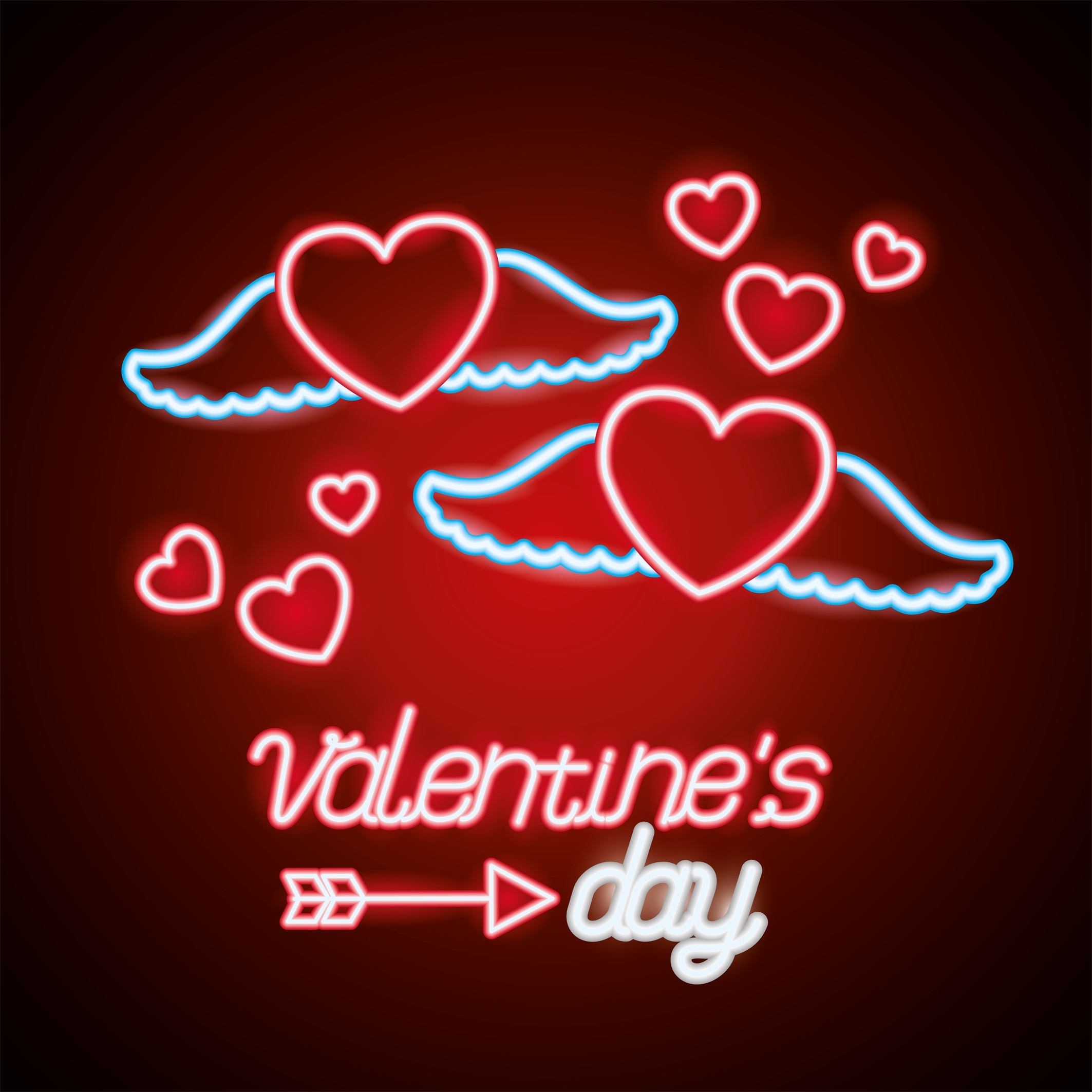 49款霓虹效果情人节七夕节爱心心形公益慈善海报促销ai矢量设计素材