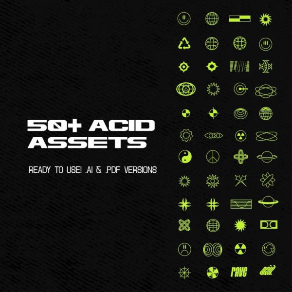 53款潮流复古酸性潮牌Logo图标AI矢量图形设计素材 Kulture Type – KLTR Acid Assets (50+)