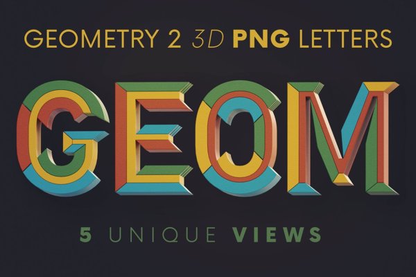 高清未来派3D渲染字母数字海报设计PNG透明背景图片素材 Geometry 2 – 3D Lettering