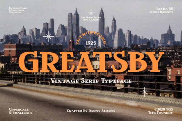 时尚复古封面标题徽标Logo衬线英文字体设计素材 Greatsby – The Good Store