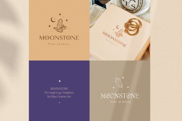 时尚优雅奢华珠宝瑜伽摄影花店徽标Logo设计AI矢量素材 Moon Stone Premade Brand Logo Design