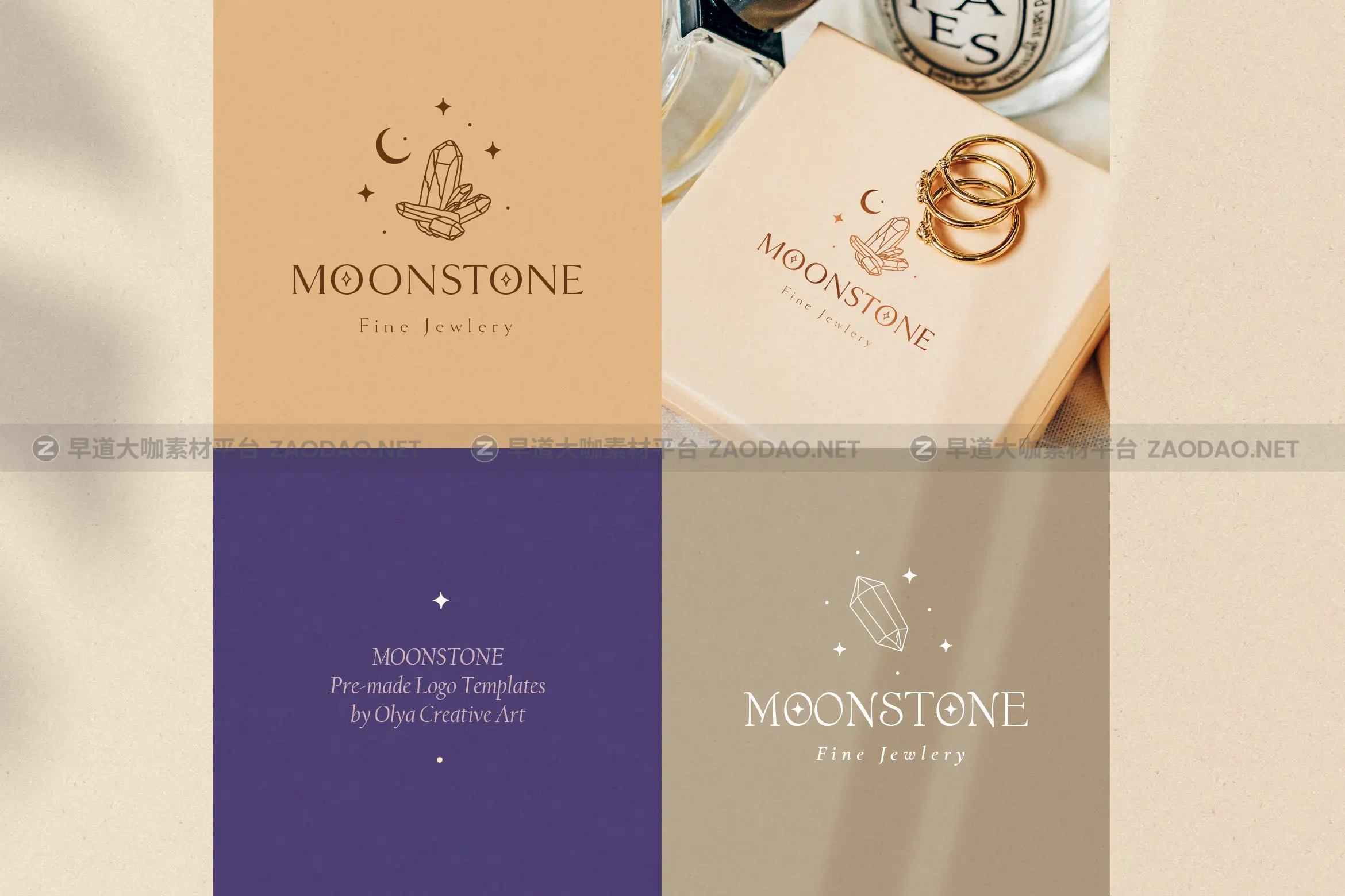 时尚优雅奢华珠宝瑜伽摄影花店徽标Logo设计AI矢量素材 Moon Stone Premade Brand Logo Design插图