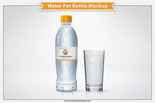 极简透明矿泉水饮料塑料瓶设计展示样机PSD模板 Water Pet Bottle Mockup