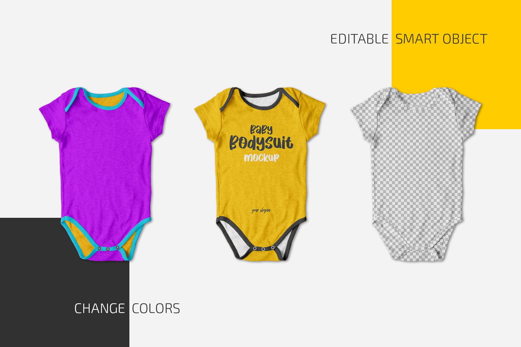 婴儿连衣紧身衣印花图案设计展示样机合集 Baby Bodysuit Mockup Set插图1