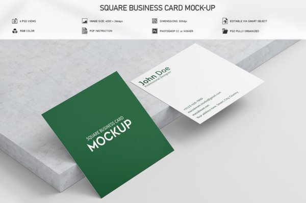 6款方形名片卡片设计展示PSD样机模板 Square Business Card Mock-Up