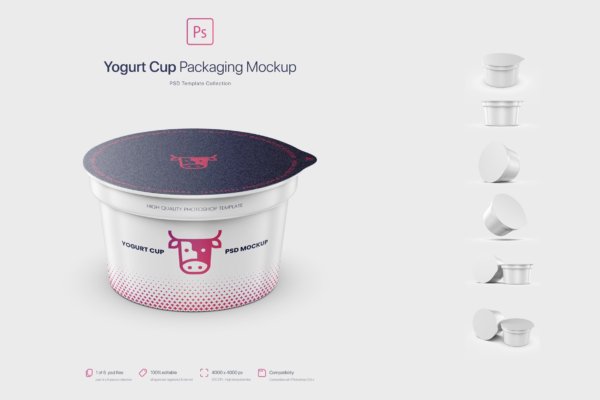 6款逼真高质量酸奶杯设计展示样机 Yogurt Cup Packaging Mockup