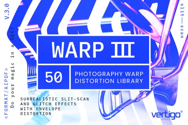 50款故障扭曲毛刺失真镜面反射图片特效矢量模板素材 VertigoGrphx – Warp V.3.0