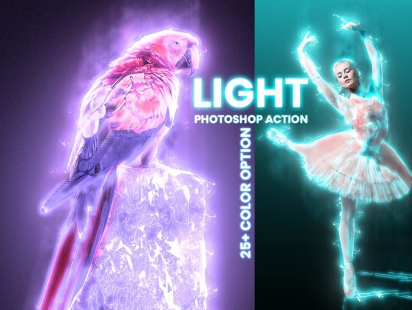 超炫能力发光效果照片处理特效PS动作素材 Light Photoshop Action