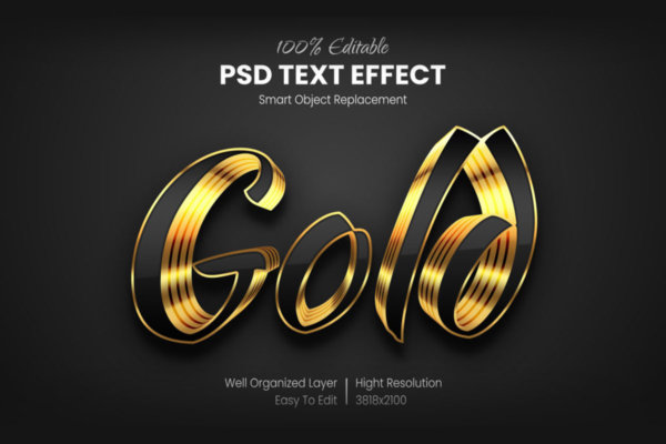 13个复古3D立体金属字效果徽标Logo设计PS文字样式模板 13 Photoshop Text Effects – Luxury Styles