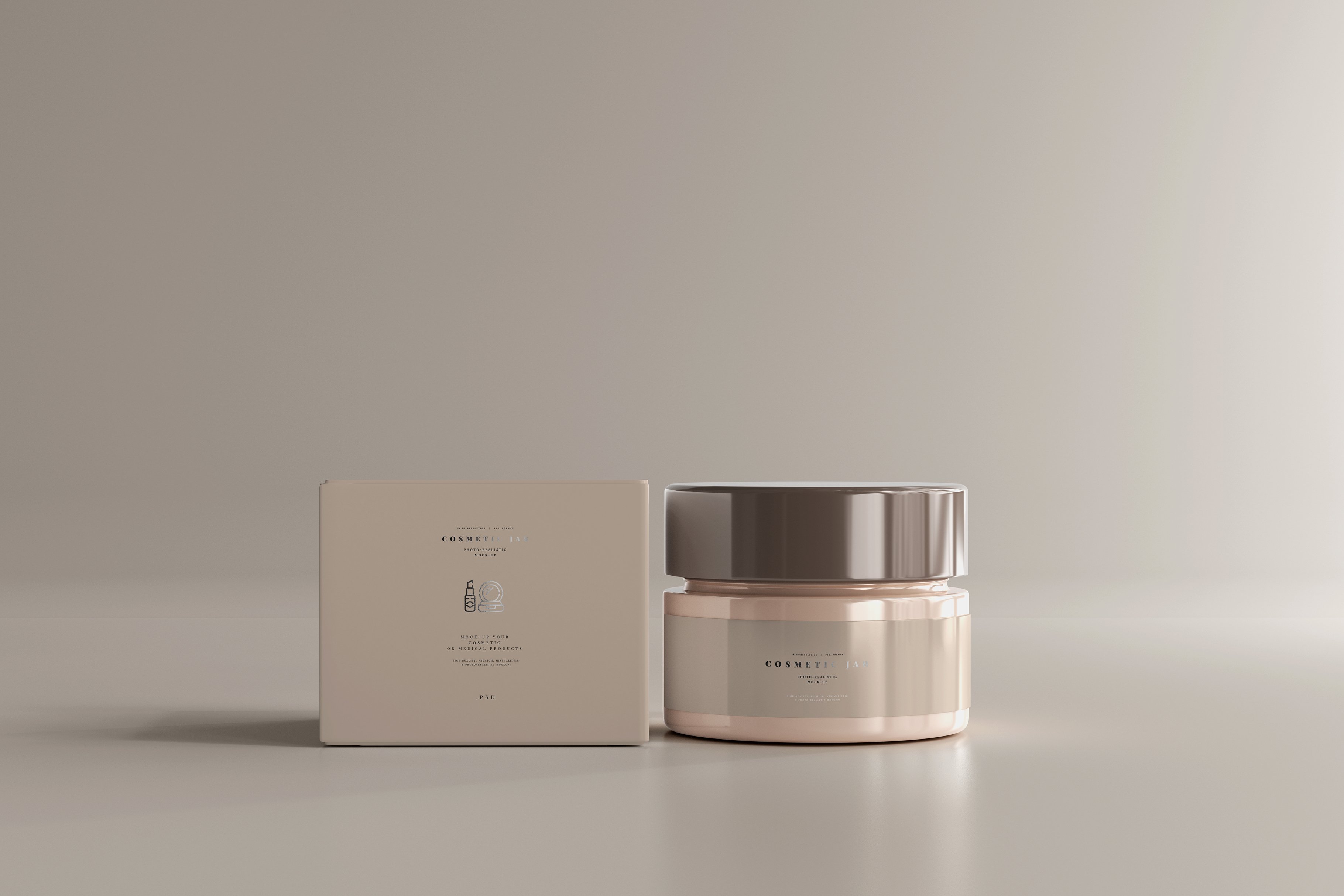 13款塑料化妆品罐包装纸盒设计PS贴图样机模板 Cosmetic Jar Mockup插图6