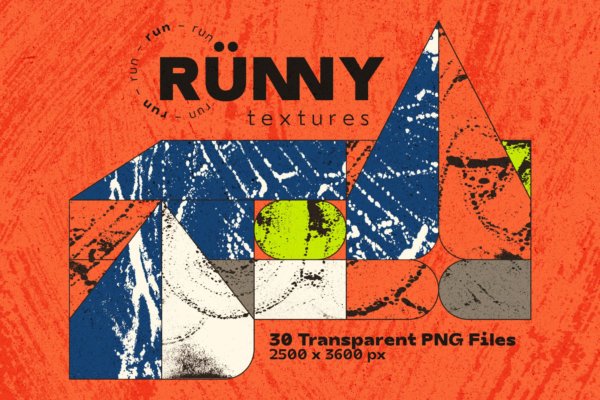 潮流粗糙油墨水彩混合海报设计背景底纹PNG图片素材 Runny 30 Transparent PNG Textures