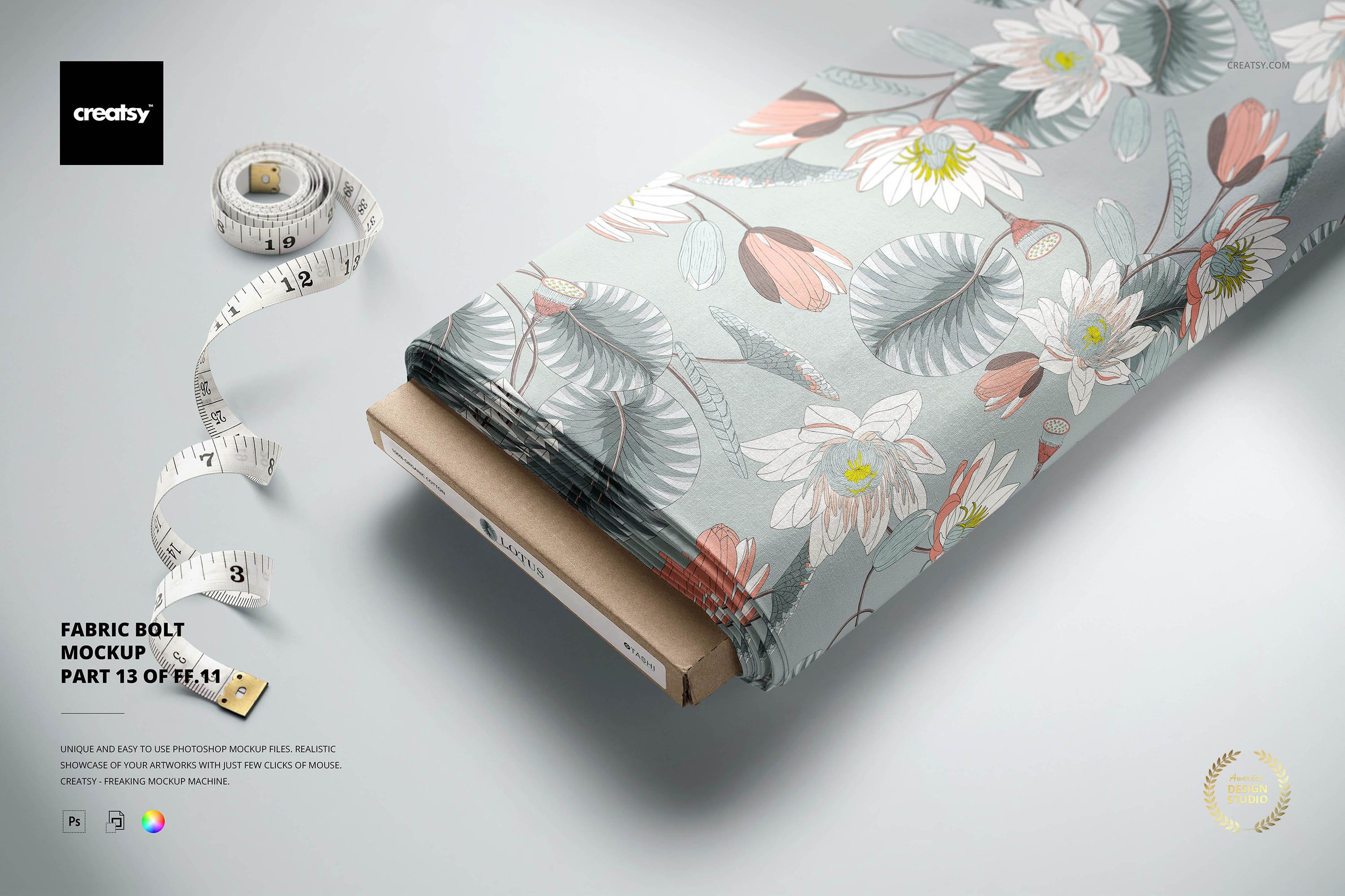 螺栓折叠纺织品布料印花图案设计PS贴图样机素材Fabric Bolt Mockup (13 