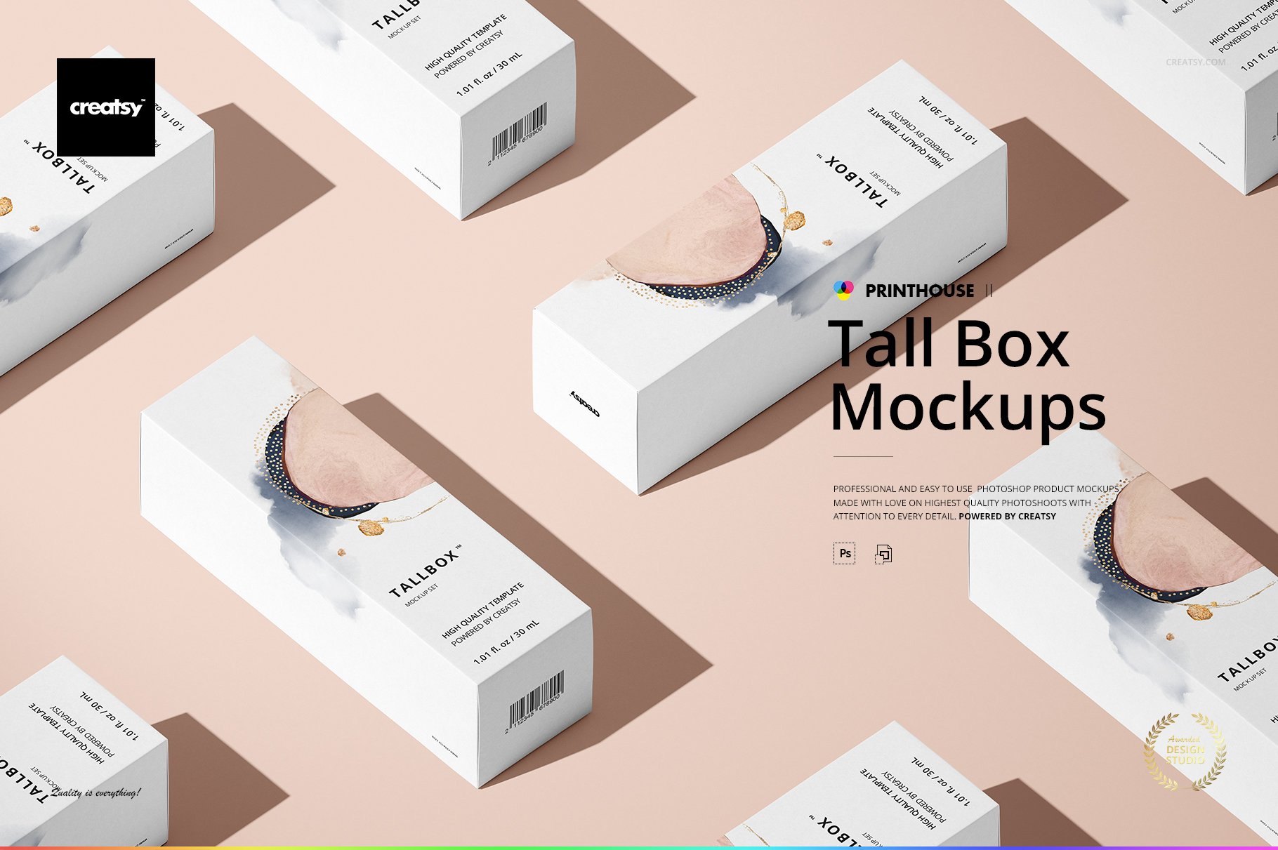 極簡方形產品包裝紙盒設計ps智能貼圖樣機合集 tall box mockup set