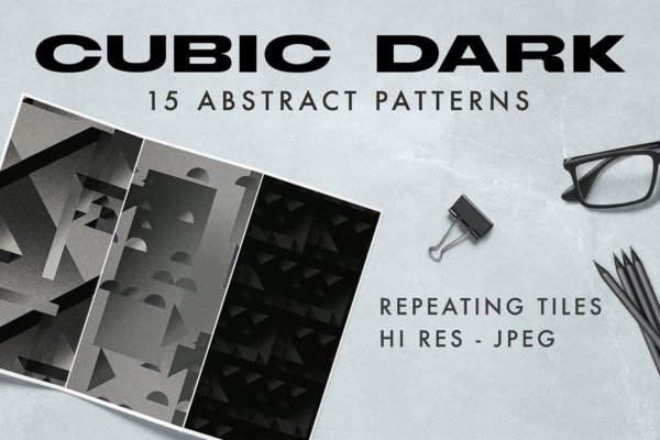 现代暗黑噪点颗粒渐变几何图形无缝隙背景图设计素材 Cubic Dark Patterns