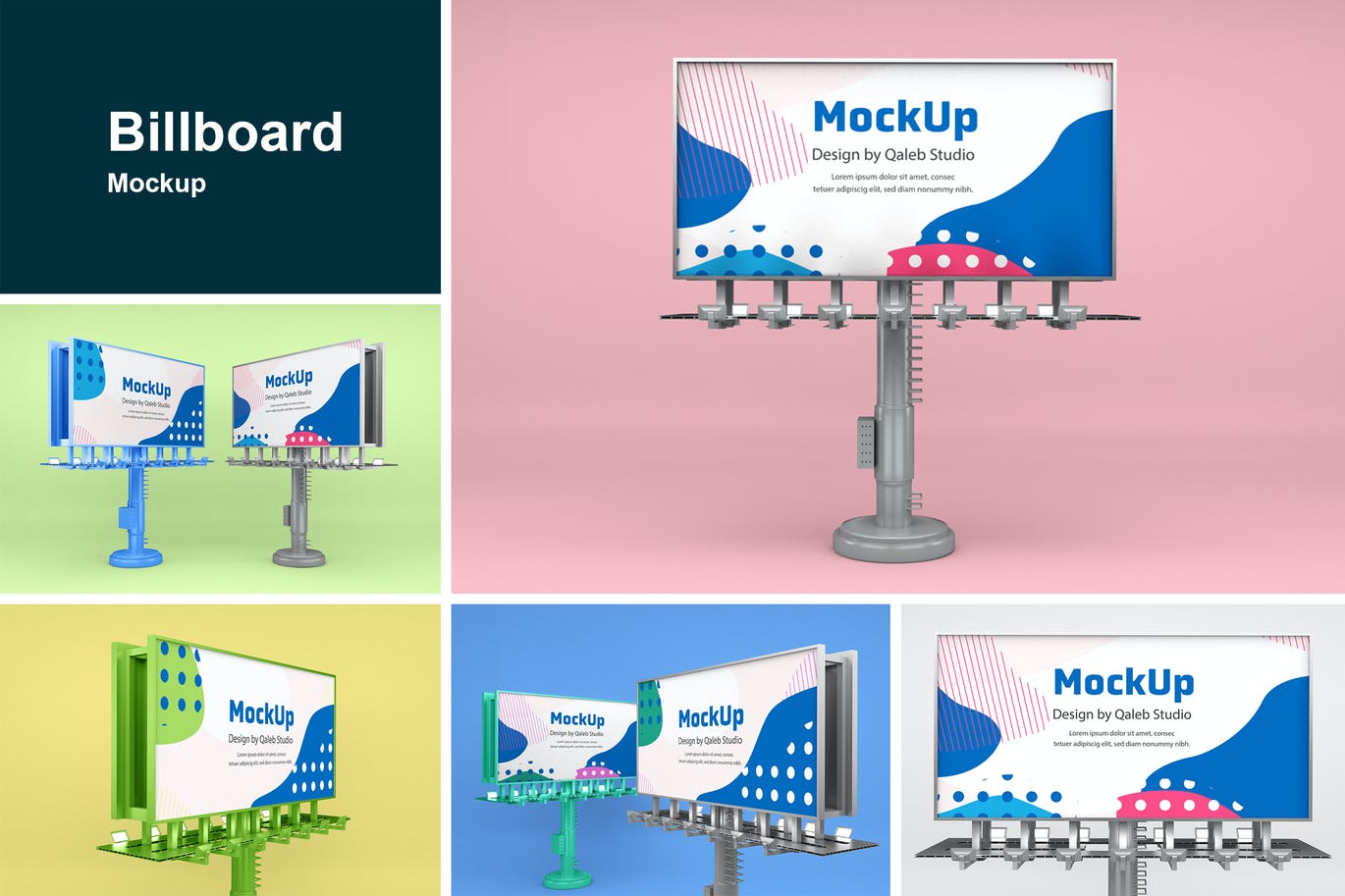 5款多角度路牌高速广告牌设计PS智能贴图样机模板 Billboard Mockup插图